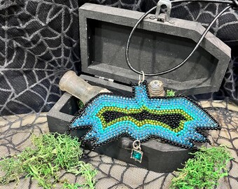 Large Beaded Bats with Wire Frame and Glass Beads - Blue and Green Colors