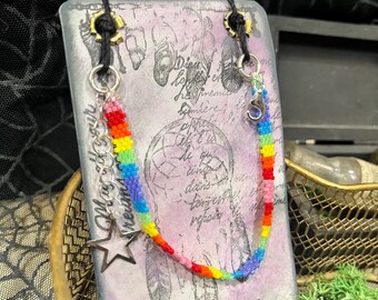 Rainbow Beaded Bracelet - Sterling Silver Plated - 6” Adjustable Length