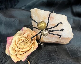 Small Beaded Spider - Gold and Black - Bendable
