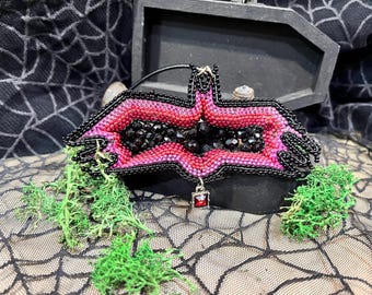 Large Beaded Bats with Wire Frame and Glass Beads - Red and Pink Colors