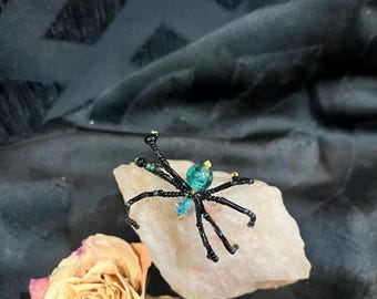 Mini Beaded Spider - Teal and Black - Bendable