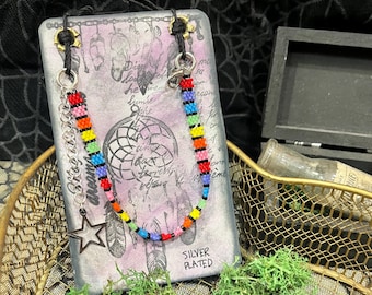 Rainbow Beaded Bracelet - Sterling Silver Plated - 6” Adjustable Length