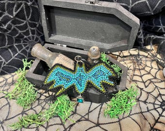 Small Beaded Bats with Wire Frame and Glass Beads - Blue and Green Colors
