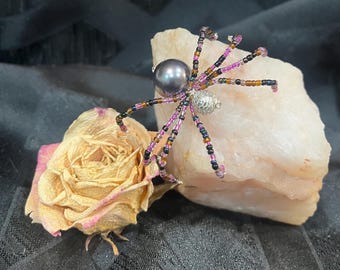 Small Beaded Spider - Purple and Black - Bendable