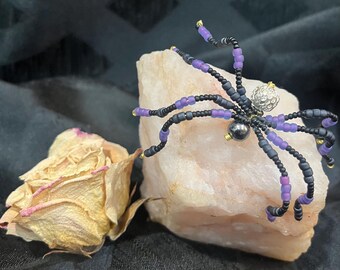 Medium Beaded Spider - Purple and Black - Bendable