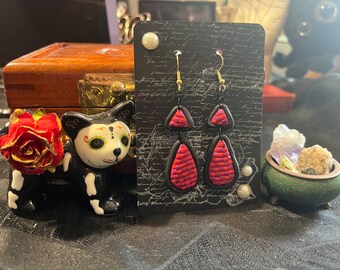 Checkerboard Dangle Earrings - Polymer Clay - Purple/Red