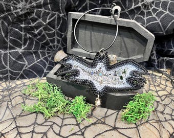 Large Beaded Bats with Wire Frame and Glass Beads - Black and White Colors