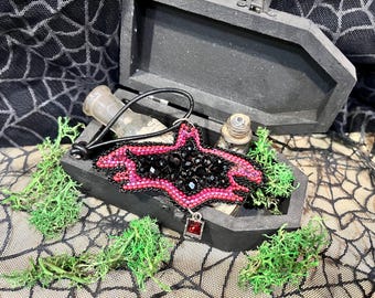 Small Beaded Bats with Wire Frame and Glass Beads - Red and Pink Colors