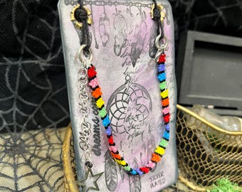 Rainbow Beaded Bracelet - Sterling Silver Plated - 6” Adjustable Length