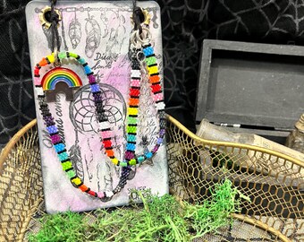 Rainbow Beaded Choker - Sterling Silver Plated - 12-16” - Adjustable Length