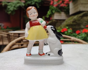 Seltene Vintage Figur "Mädchen mit einem Hasen", Deutschland, Carl Scheidig K.G., 1950er Jahre.