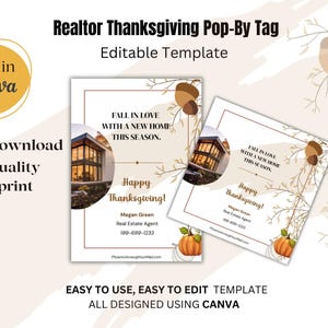 Editable Thanksgiving Pop By Tag for Realtors|  Real Estate Marketing| Instant Download|  Fall Real Estate Marketing| Canva Template