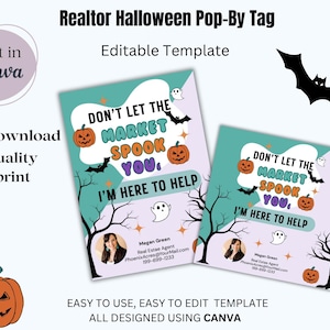 Realtor Pop By | Halloween Marketing| Client Gift Tag |Printable Tag| Real Estate Marketing| Instant Download| Fall RealEstate|Canva|Bundle