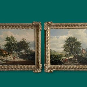 Pair of Landscapes attributed to Edward Williams (1781-1855) | 19th Century Antique Oil Paintings | In Decorative Frames