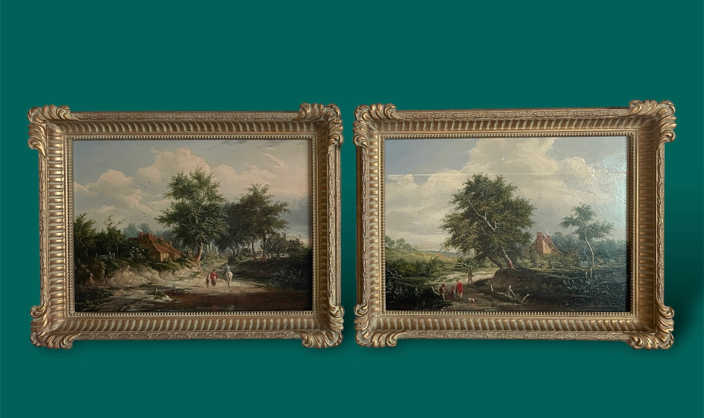 Pair of Landscapes attributed to Edward Williams (1781-1855) | 19th Century Antique Oil Paintings | In Decorative Frames