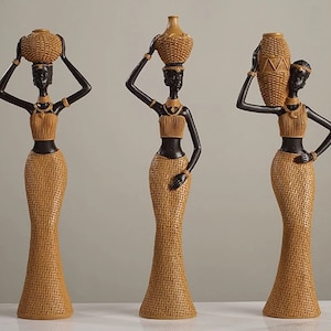 Beautiful Trio of Statues | African Women | Masai Home Decor | Woven Resin Ornaments