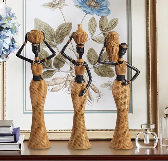 【重厚】【美品】金属製　踊る女性像　アジア　インテリア　約50cm 約3kg Beautiful Trio of Statues | African Women | Masai Home Decor