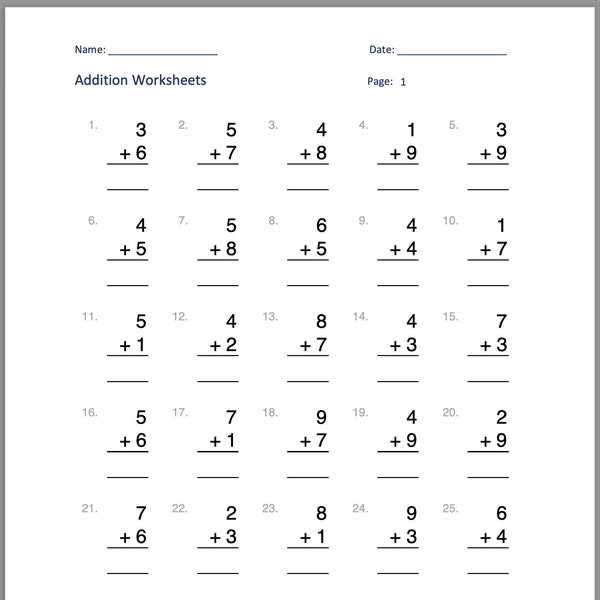 Addition Worksheets Etsy