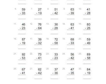 Two-digit subtraction worksheets - 20 pages of practice - 2-digit Subtraction Printables