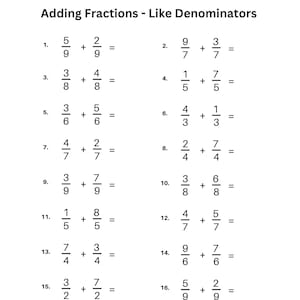 Adding Fractions With Like Denominators, Printable Fractions Worksheets ...