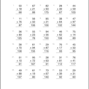 Two Digit Addition Worksheets, 20 Sheets of Practice, Printable Math