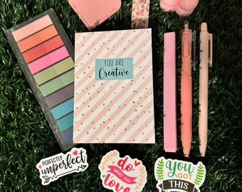 Pastel Stationery Kit: Journaling Pens, Stickers, Candle, Bookmark