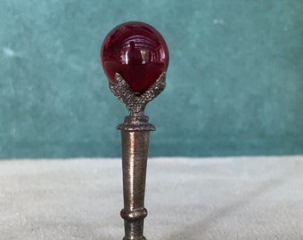 Birds Claw Holding Red Crystal Ball Pipe Tamper, Solid Fine Pewter