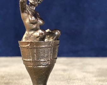 Woman Bathing In Wooden Tub Pipe Tamper, Solid Fine Pewter