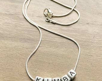 Custom Name Bead Necklace: Handmade Silver Plated Jewelry