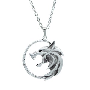 Witcher Wolf Silver Necklace: Antique Silver Plated Pendant, Fantasy Jewelry