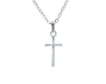Minimalist Christian Cross Necklace - Antique Silver Plated - Personalized Chain