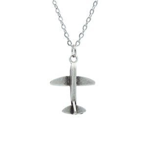 Minimalist Airplane Aeroplane Silver Necklace - Personalizable Different Chain Models Antique - Silver Plated Necklace