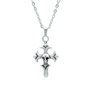 Skull Christian Cross Man Women Silver Necklace - Personalizable Different Chain Models Antique - Silver Plated Necklace