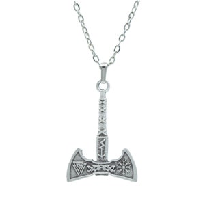 Viking Double Axe Silver Necklace: Antique Silver Plated Pendant