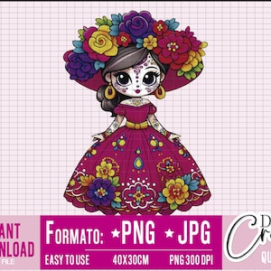 Catrina, Elegant Catrina, Mexican Catrina, Day of the Dead Catrina, Halloween, PNG Digital File 300 dpi