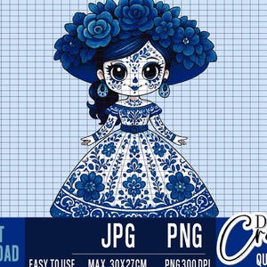 Talavera Catrina, Elegant Catrina, Mexican Catrina, Day of the Dead Catrina, Halloween, PNG Digital File 300 dpi