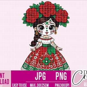 Tricolor Catrina, Elegant Catrina, China Poblana, Mexican Catrina, Day of the Dead Catrina, Halloween, PNG Digital File 300 dpi