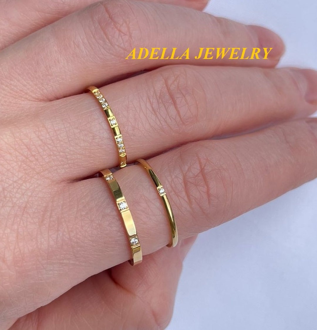 18K Gold Wedding Ring Statement Ring for Women Men Minimalist Zircon