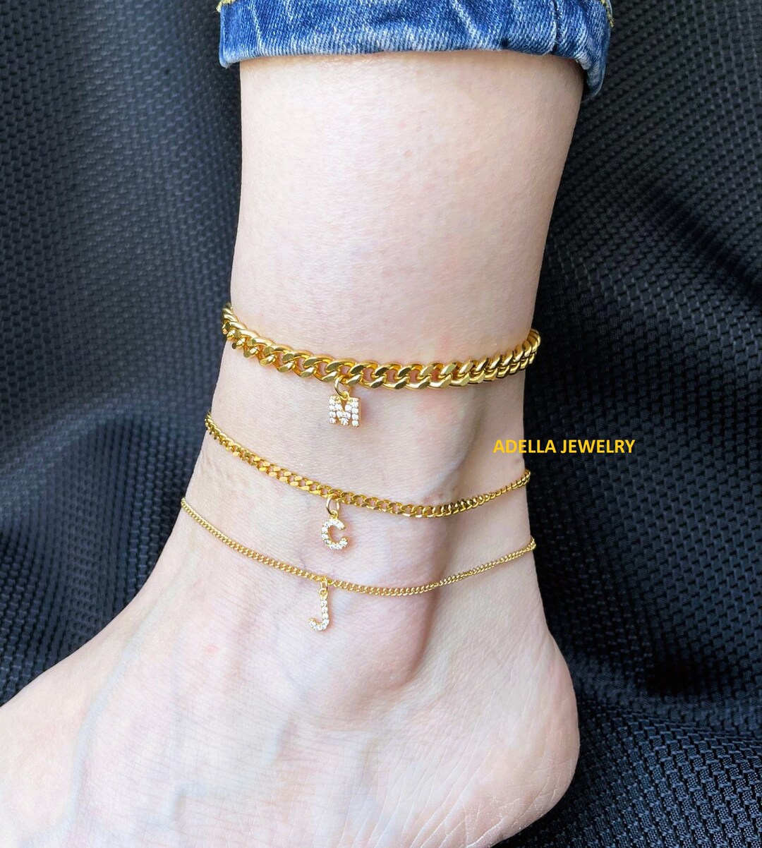 18K Gold Initial Anklet Personalized Anklet for Women Summer Anklet