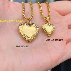 Gold Vintage Heart Locket Necklace Big Small With Photo Pendant Choker Waterproof Tarnish Free Necklace Pendant Personalized Friend Gift MOM image 5