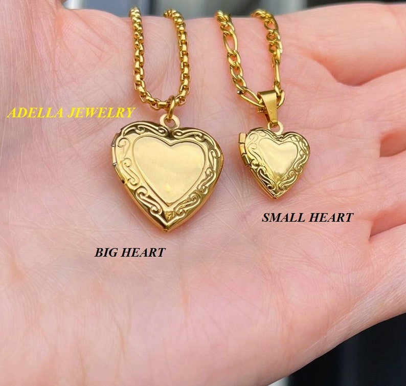 Gold Vintage Heart Locket Necklace Big Small With Photo Pendant Choker Waterproof Tarnish Free Necklace Pendant Personalized Friend Gift MOM image 5