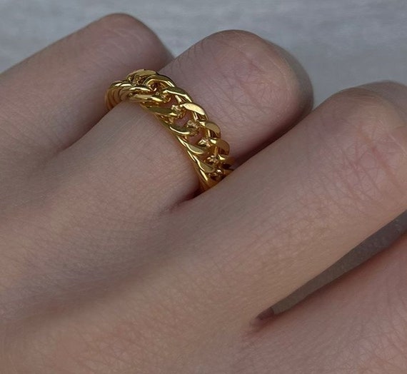 Gold Chain Ring, Gold Stacking Ring, Thick Chain Ring, Curb Chain