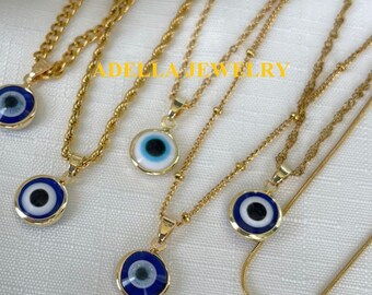 18K Gold Evil Eye Necklace Evil Eye Pendant Necklace Protection Necklace Anti Tarnish Dainty Necklace Pendant Bridesmaid Jewelry Gift Her