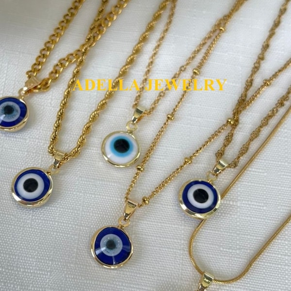18K Gold Evil Eye Necklace Evil Eye Pendant Necklace Protection Necklace Anti Tarnish Dainty Necklace Pendant Bridesmaid Jewelry Gift Her
