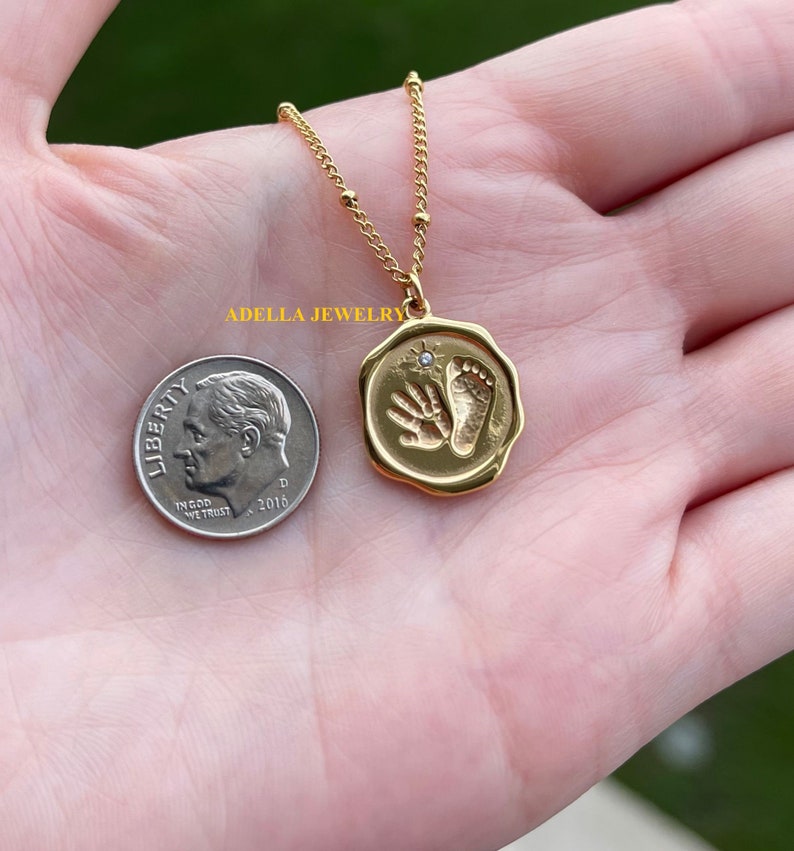 18K Gold Baby Handprint Footprint Necklace Custom Necklace Etsy