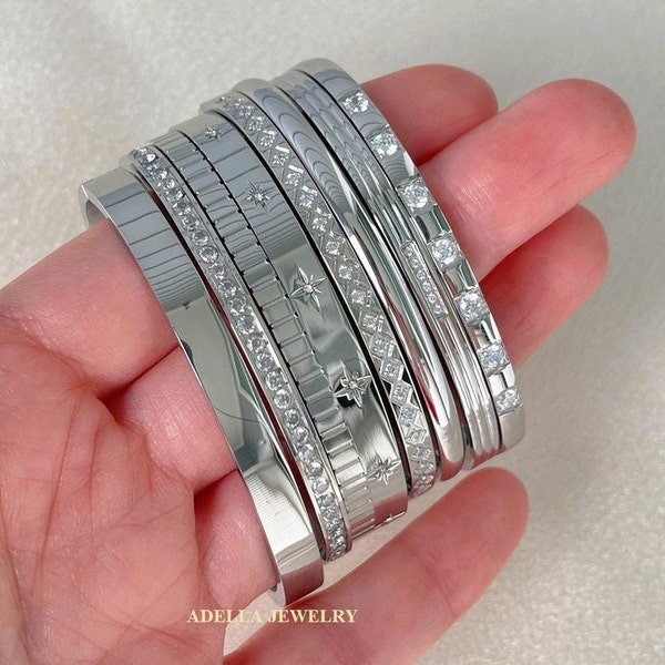 Silver Bangle Bracelet Engraved Name Bracelet Custom Bracelets Crystal Multi Stone Bracelet Waterproof Friendship Love Bracelet Personalized