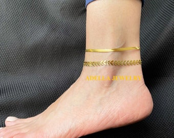 18K Gold Anklet For Women Stainless Steel Anklet Waterproof Boho Shiny Anklet Anti Tarnish Body Jewelry Bohemian Anklet Gift For Her