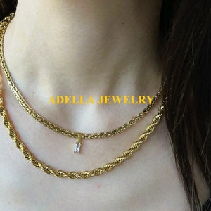 18K Gold Filled Necklace Rope Necklace Vintage Choker Zircon Stone Necklace Non Tarnish Stainless Steel Jewelry Waterproof Necklace Gift Her