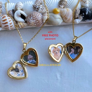 Gold Vintage Heart Locket Necklace Big Small With Photo Pendant Choker Waterproof Tarnish Free Necklace Pendant Personalized Friend Gift MOM image 1