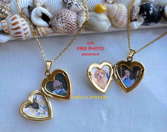 Gold Vintage Heart Locket Necklace Big Small With Photo Pendant Choker Waterproof Tarnish Free Necklace Pendant Personalized Friend Gift MOM